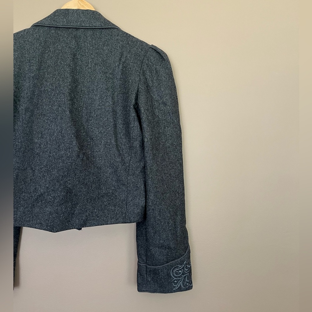 {Escada} Vintage Wool Cropped Embroidered Jacket in Grey - Picture 8 of 13